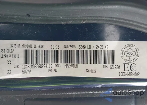 2016 Jeep Cherokee Limited from USA, damaged, VIN 1C4PJMDS5GW224113